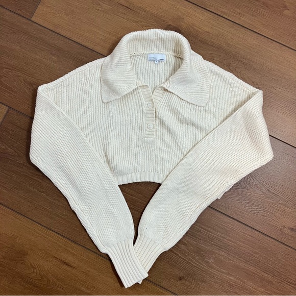 Danielle Berstein by WeWoreWhat Cream Collared Cropped Sweater (XS) - Picture 1 of 6